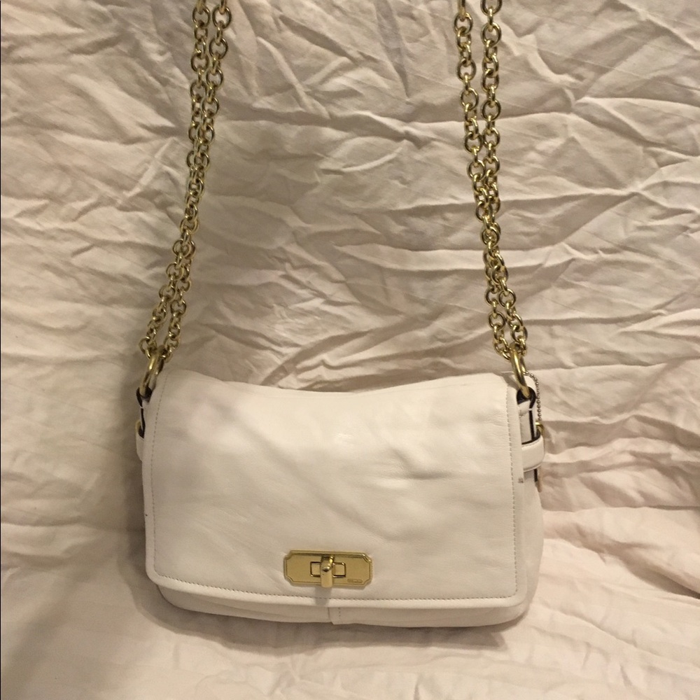 White Leather Chain Shoulder Bag - Unbranded